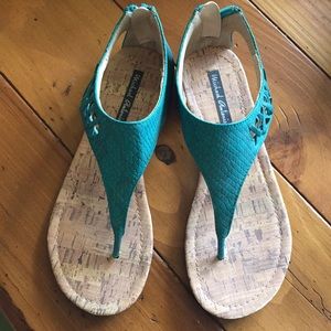 Turquoise snake skin print sandals
